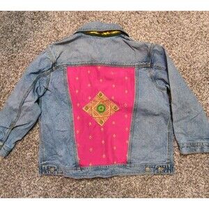 Vintage Tommy Hilfiger Jacket Womens M Mediun Blue Pink Denim Biker Hippie